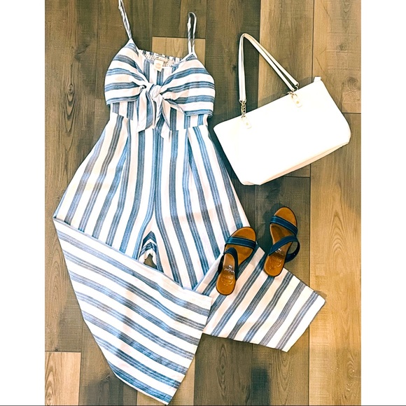 Flying Tomato Pants - SOLD Flying Tomato Blue & White Striped Wide Leg Jumpsuit Romper
